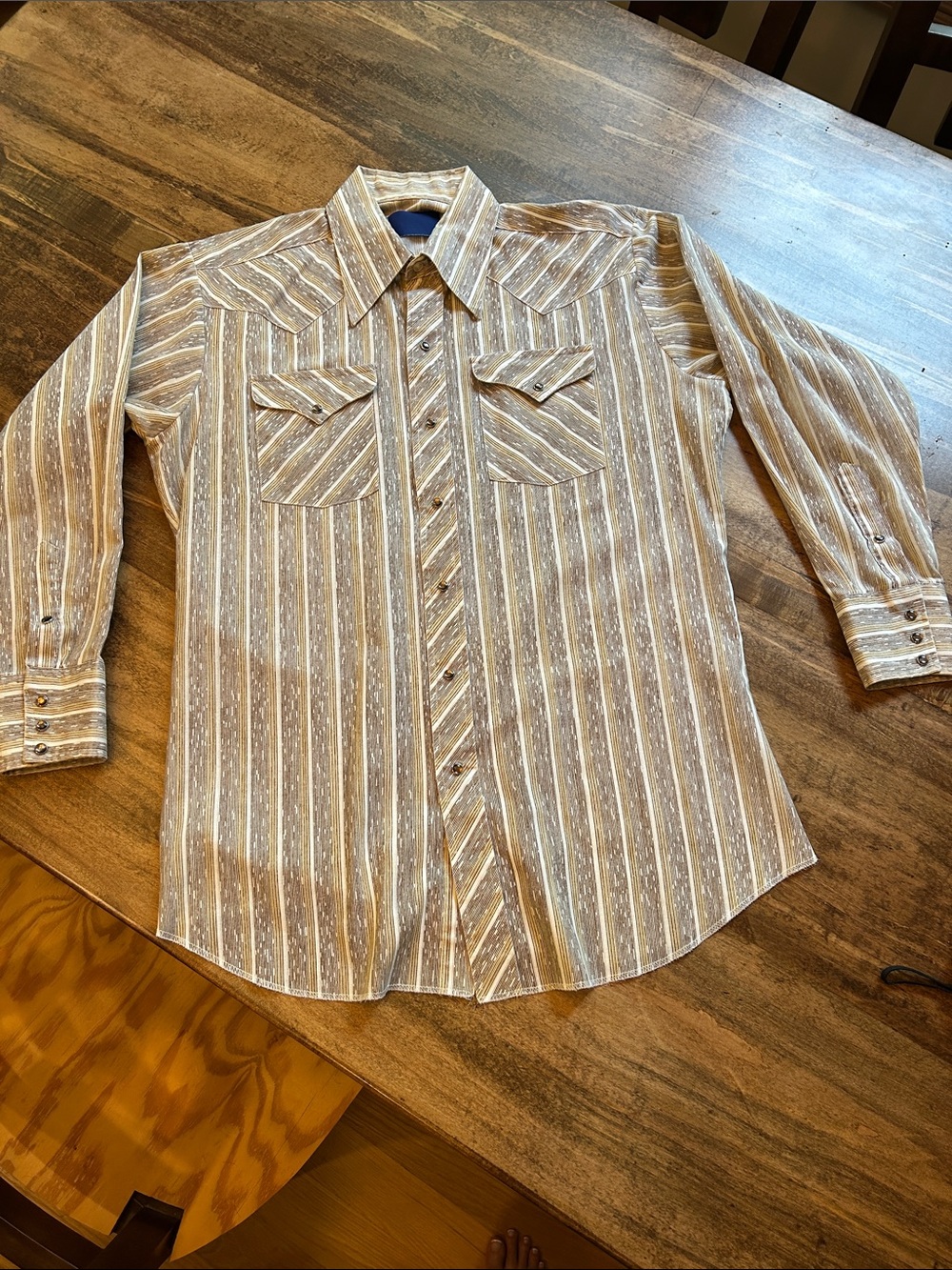 1970’s Wrangler Men's Brown Striped Pearl Snap Western Shirt Sz 16-32